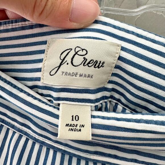 J.CREW Blue White Striped Cotton A-Line Skirt with Side Button Detail | Size 10 - Picture 6 of 8